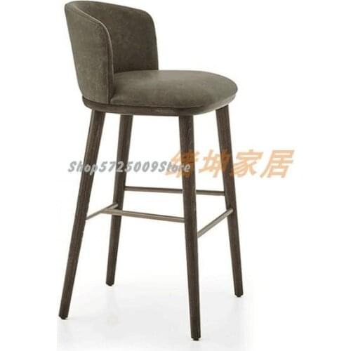 Nordic simple solid wood bar chair household high stool with armrests, light luxury fashion metal stainless steel bar chair
