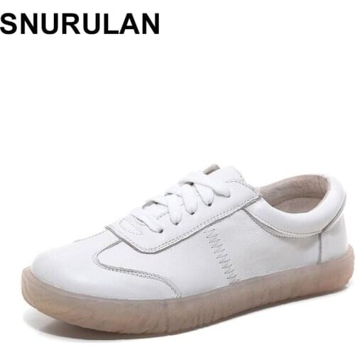SNURULAN New 2019; spring womens shoes with flat soles; womens casual shoes made of genuine leather with flat soles