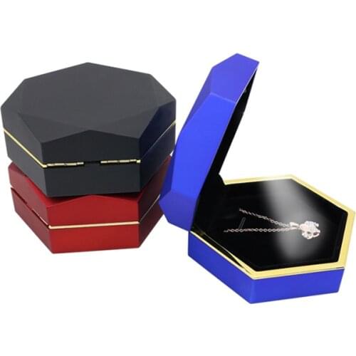 LED Necklace Pendant Collection Box Hexagon Necklace Display Jewelry Jewelry Storage Box