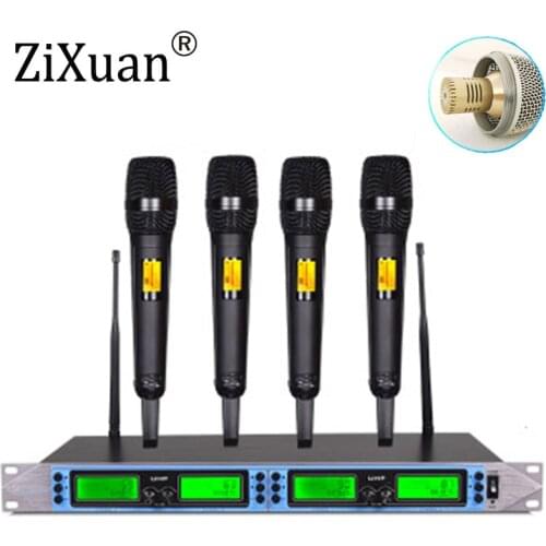UHF wireless microphone system capacitor 4 channel dynamic heart-shaped microphone for wedding karaoke studio remote control