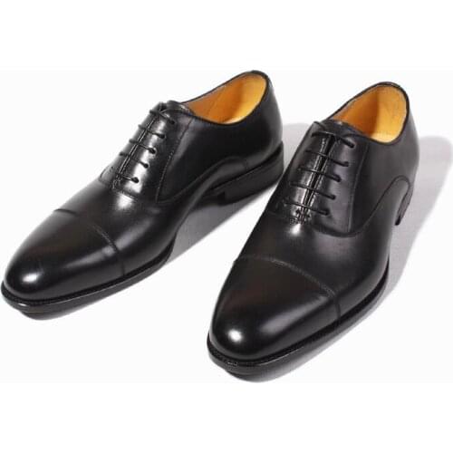Top grade Formal black Mens shoes Handmade Genuine Leather Lace up Goodyear Fashion Oxfords wedding Shoes Men