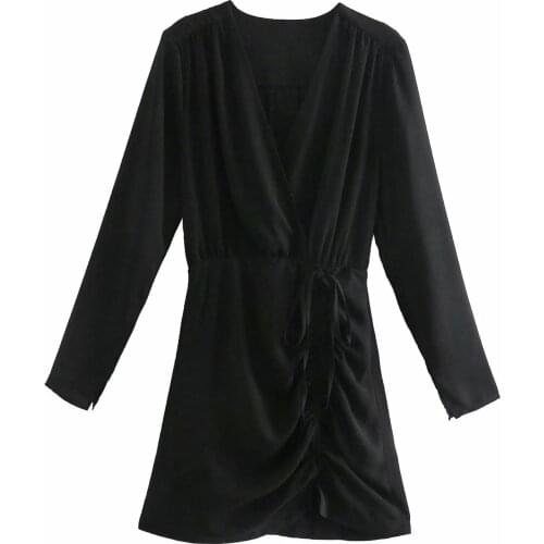 ZA New Women Retro Elegant Dress Office Casual Black Dresses Spring Autumn Slim Mini Dress XITIMEAO