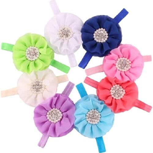 Chiffon Pearl Flower Baby Girls Hairbands Hair Clip Princess Headband Children Hair Band Headwear Ribbon Newborn Accessories H25