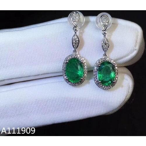 KJJEAXCMY boutique jewelry 925 sterling silver inlaid Natural Emerald Womens earrings support detection beautiful