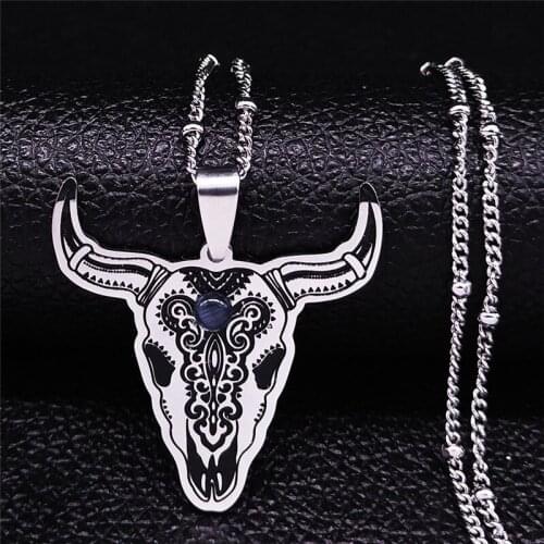 Bohemia Female Head Opal Stainless Steel Necklaces Silver Color Necklace Jewelry collar acero inoxidable NXS04
