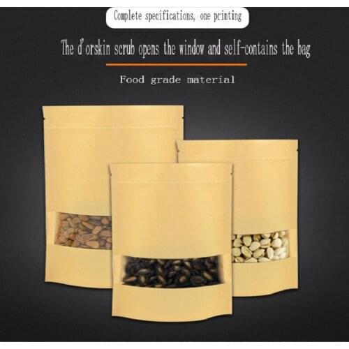 100 PCS 20*30CM Food Bag Self Supporting Zipper Kraft Paper Packaging Bag