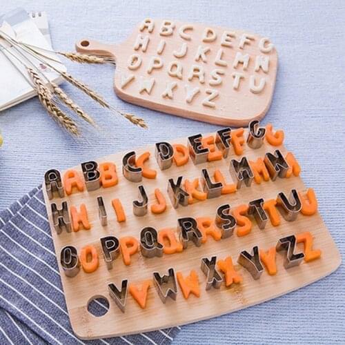 26Pcs Mini Alphabet Cookie Cutters Set Stainless Steel Fondant Biscuit Cake Fruit Vegetables Mould Kitchen Small Mold Tools