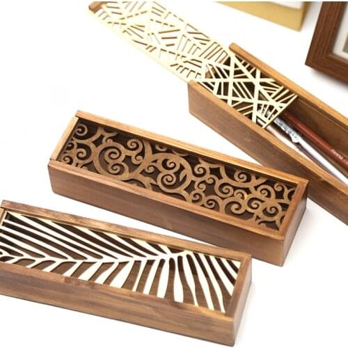 4 Styles Hollow Wooden Storage Box for Makeup Organizer Pencil Case Jewelry Drawer Pen Holder Stationery Storage Gift Boxes