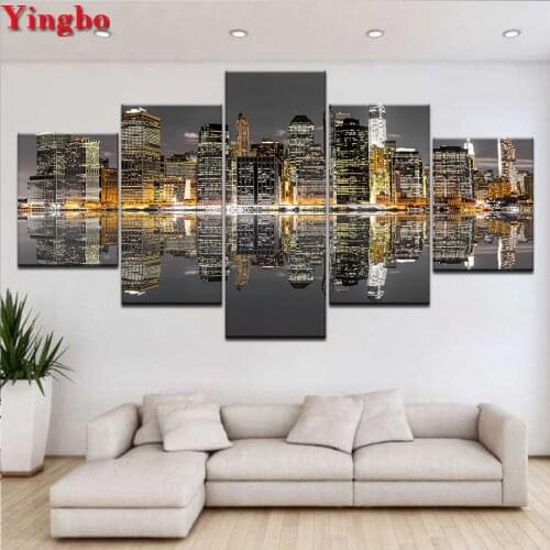 5 pcs 5D Crystal Crafts Diamond Painting Mosaic city buildings night view 3D Square diy diamond embroidery icons wall decor