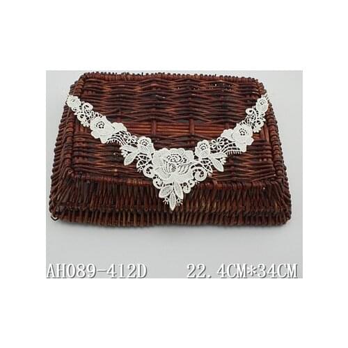 5Pieces 22.4X34CM White Polyester Floral Flower Motif Venise Lace Collar Trim Lady Dress Decoration