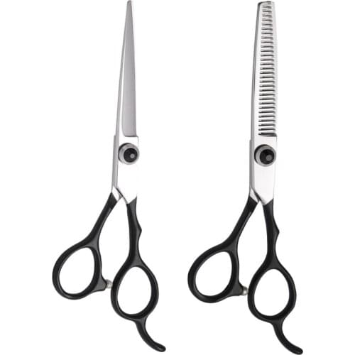 6 Inch Salon Black Handle Cutting Carbon Barber Hair Scissors Thinning Scissors Set
