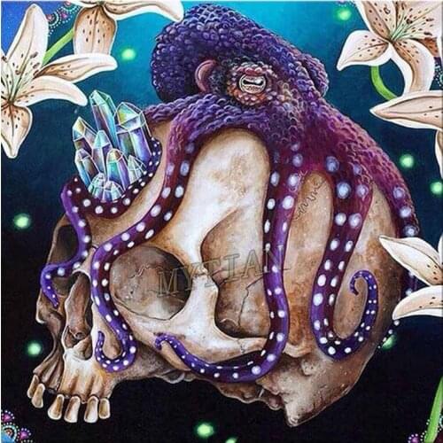 New full square/round 5D DIY diamond painting Octopus Lily skull Embroidery pattern cross stitch kit mosaic room decor gifts