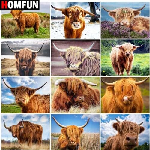 HOMFUN Full Square/Round Drill 5D DIY Diamond Painting "Animal cow landscape" Embroidery Cross Stitch 5D Home Decor Gift