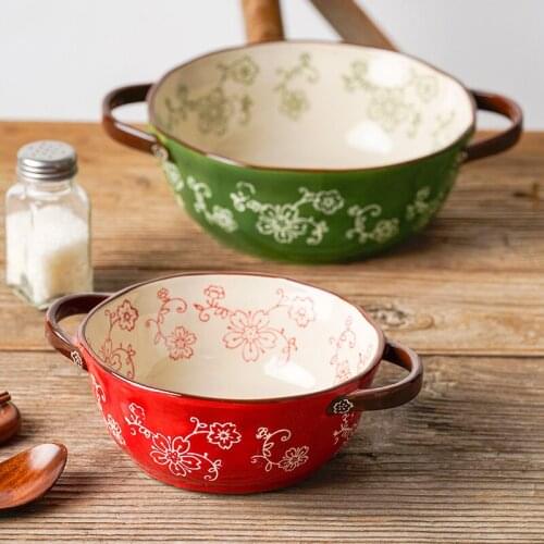 620/1100 ml household large bowl ceramic salad bowl soup bowl creative double ear bowl Japanese bowl instant noodles bowl