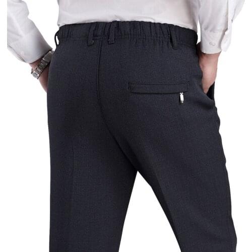 Mens casual pants straight polyester blends long trousers plus size 2019 spring fall dad business slacks elastic waist black