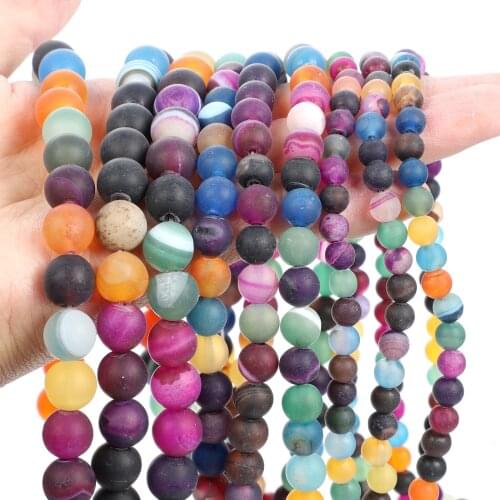 15"Strand Natural Stone Beads Matte Mixed Striped Agates Round Loose Beads For Jewelry Making Necklace Bracelet 4-12mm
