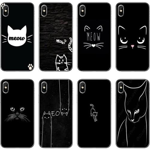 Black and White Simple Cute Cat Phone Case For Samsung Galaxy A71 A70 A60 A51 A50 A41 A40 A31 A30 A20E A21S A12 A10 A7 A5 A3