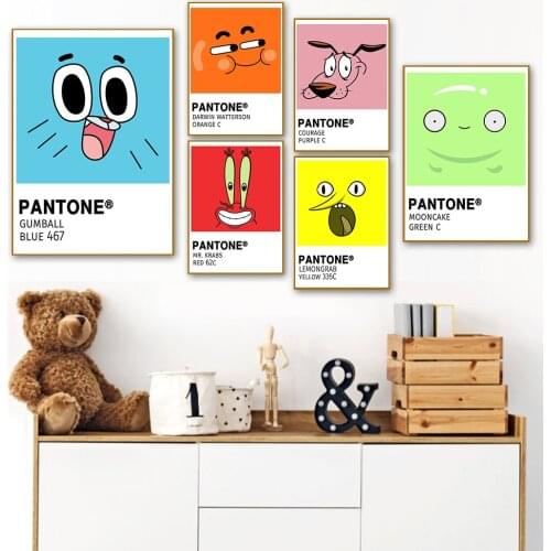 Pantone Color Wall Art Nursery Decor Poster Colorful Cartoon Expression Courage Dog Canvas Painting for Kid Bedroom Home Decor
