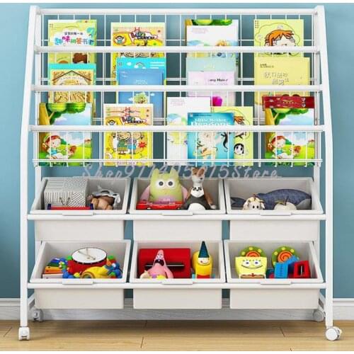 Childrens Bookshelf, Picture Book Rack, Floor Rack, Iron Art Magazine Storage Rack, Living Room Bookcase, Multi-layer Toy Rack