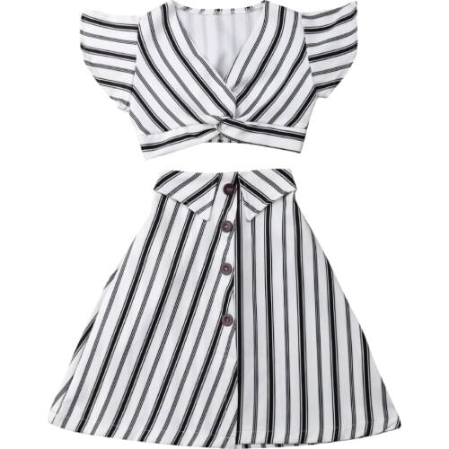 Children Girls Casual Striped Sets Toddler Children Kids Baby Girls Party Dress Crop Tops+ A-lined Skirt Outfit Sets 3-8Y
