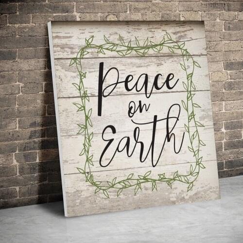 Framed Rustic Vine Peace on Earth Canvas Paintings Christmas Poster Wall Art Canvas Prints Pictures Kids Room Home Inner Frame