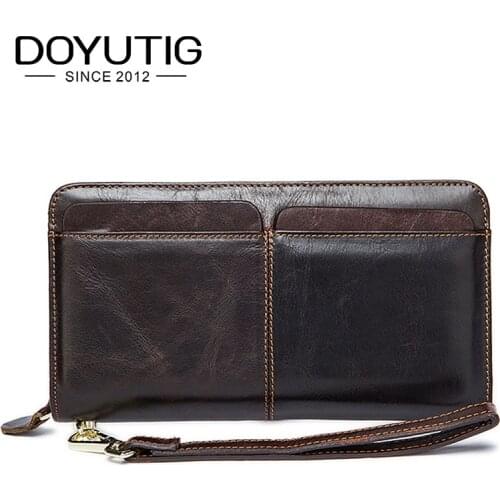 DOYUTIG Dress Style Men Genuine Leather Clutch Bag For Business Male Brown Big Money Purse & Card Bags Antique Day Clutches B038
