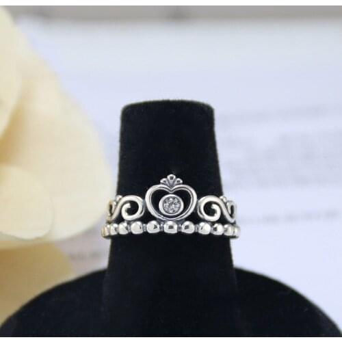 Free Shipping Real 925 Sterling Silver Ring Stone Inlaid And Hollow Princess Crown Ring For Women Gift Banquet Jewelry