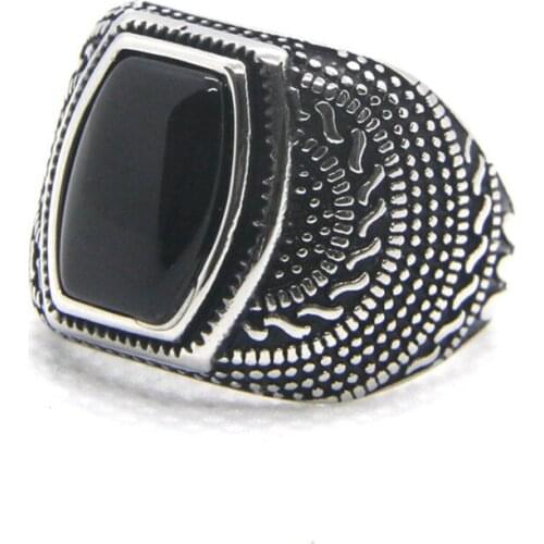 Support Dropship Newest Size 7-13 Black Stone Ring 316L Stainless Steel Punk Style Cool Ring