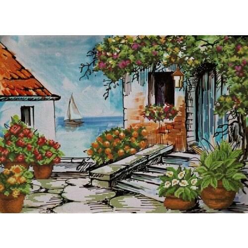 Fashion Needlepoint Seaside Paradise Classic Embroidery Cross Stitch Kits with 100% Cotton Floss & Free Shipping for Wall Decor