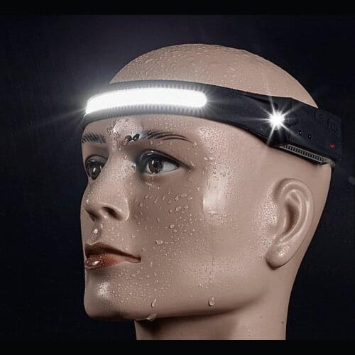 Soft Silicone COB LED Headlamp Sensor Headlights USB Rechargeable Head Lamp Torch Built in Battery Flashlight 5 Modes Work Light