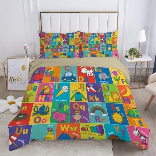 Cartoon Childrens Bedding set for kids baby boy girls Duvet cover set pillow case Bed linens Quilt cover 140x200 Car letter
