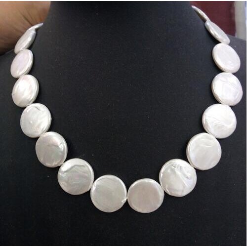 New natural 20mm white coin necklace beads wedding party gorgeous big 20mm Baroque white rebirth freshwater pear>>>Free Shipping