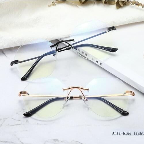 Blue Light Blocking Glasses Pilot Irregular Round Rimless Eyeglasses Non-prescription Computer Reading Gaming Glasses For Women