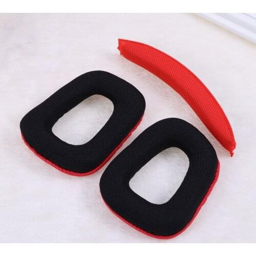 Pair of Replacement Ear Pads Ear Cushions with Head Beam Cushion for Logitech G430 G930 Headphones (Red+Black)