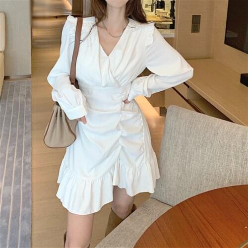 Loose Elegant Dress Women Casual Long Sleeve Sexy One-piece Dress Korea Evening V-neck Party Fairy mini Dress Female 2020 Autumn