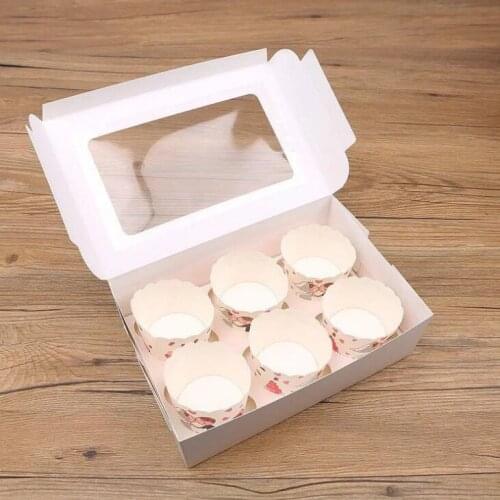 Cup Cake Holders Windowed Cupcake Boxes White Brown Kraft Paper Box Gift Packaging For Wedding Festival Party