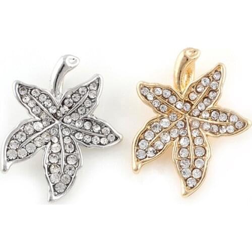 23*19mm Zinc Alloy Crystal SIlver Gold Color Maple Leaves Pendants Charms For Necklace Bracelet DIY Jewelry Findings Making
