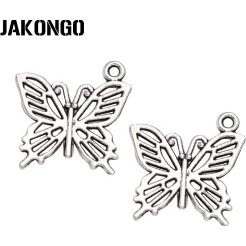 JAKONGO Antique Silver Plated Butterfly Charms Pendant for Jewelry Making Bracelet Accessories DIY Handmade 18x20mm 20PCS/lot