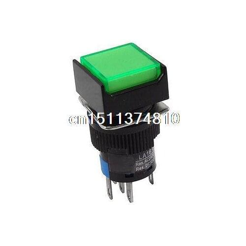DC 24V Green Neon Light Square 1NO 1NC Momentary Push Button Switch