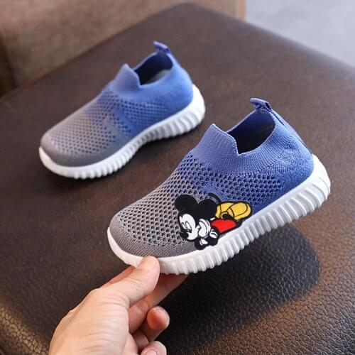 Disney Mickey Spring and Autumn Casual Shoes Stitch Student Sports Shoes Boys and Girls Flying Knitting Shoes