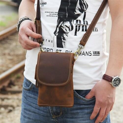 Retro natural real leather waist bag single shoulder messenger backpack crazy horse leather outdoor sports small shoulder bag
