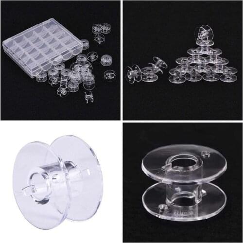 25Pcs Empty Bobbins Sewing Machine Spools Clear Plastic with Case Storage Box for Brother Janome Singer Elna Home Accessories
