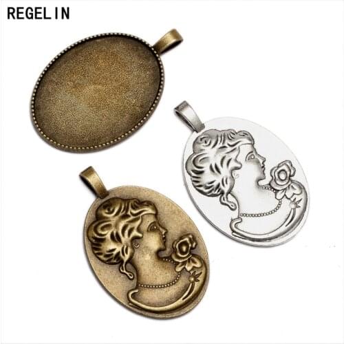 REGELIN Pendant Blank Settings Cabochons Bases Bezel Trays 5pcs/lot 30x40mm Fit DIY Fashion Necklace Jewelry Accessories