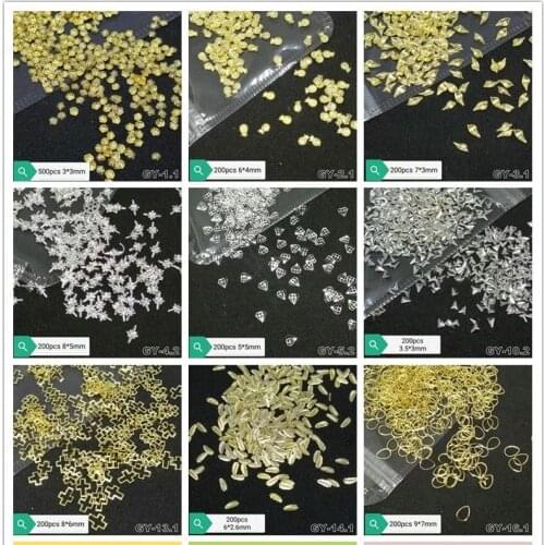 200Pcs/Bag Metal Gold-Silver Color Hollow Flat Back Star-moon multi-shape Metal Frame Nail 3D Studs Rivets Shiny Charm Strass