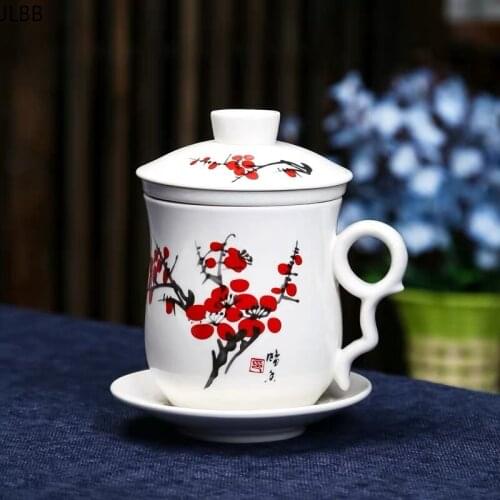 Blue and White Porcelain Office Teacups with Lid Filter Creative Ceramic Hand-Painted Water Cups Household Drinkware Gifts