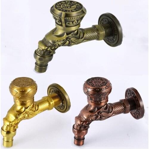G1/2 European Retro Engraving Pattern Zinc Alloy Washing Machine Faucet Quick Open Mop Pool Bibcock Single Cold Bathroom Tap