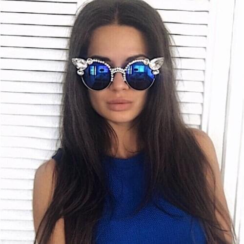 Baroque Crystal Sunglasses Women Rhinestones Cat Eye Cute Pink Red Blue Yellow Festival Vintage Ladies Sun Glasses Oculos De Sol