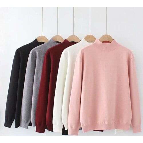 Plus Size Stretch Knitted Sweater Women Autumn Winter Half-Turtleneck Long Sleeve Solid Soft Bottoming Pullover Oversize KW1005