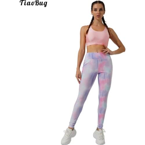 TiaoBug Women Summer Clothing Sleeveless Racer Hollow Oval-Shape Back Padded With Printed High Waist Leggings Yoga Suit