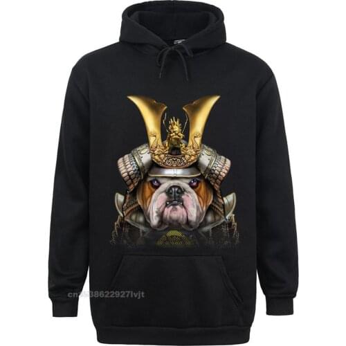 English Bulldog Warrior Wearing Japanese Samurai Armor Premium Hoodie Cotton Tops Shirts For Men Summer Streetwear